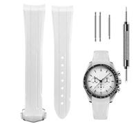 Premium Liquid Silicone Watch Strap 20mm, Compatible with Omega Speedmaster Professional Moonwatch 42mm, Seamaster & Swatch x Omega MoonSwatch, Soft Rubber Band with Fine Linear Texture (White with