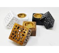 Premium Log Incense Burner Holder Set with Bakhoor Burners - Handcrafted Wooden Home Decor for Burning All Types of Home Incense (Incense/Coal) JR23081 (Black+White+Brown)
