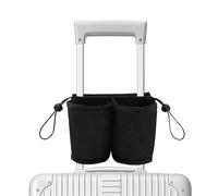 Premium Luggage Travel Cup Organizer - Elastic 6.3x4.7x3.1 Inch Oxford luggage Accessories with Zippered Pocket for Suitcase, Phone, Fits Most Roll-On Handles (Black)