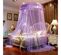 Premium Luxurious Bed Canopy Netting Cover Round Lace Dome Bed Netting Curtain Mosquito Net Natural Repellent Easy Installation,Purple