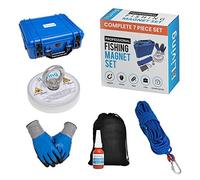 Premium Magnet Fishing Kit With Case - 450kg/1000lb Pull Neodymium Magnet For Salvage & Retrieval. Includes Rope, Gloves & Accessories