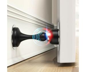 Premium Magnetic Door Stop - Heavy Duty Floor Mounted Doors Stoppers for Walls & Floors - Strong Magnetic Catch, Adhesive Fitting, Wall Protector, Chrome Door Stop (Multi Colors) (Black)