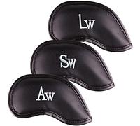 Premium Magnetic Leather Wedge Club Head Covers Set of 3 Fits Most Clubs Embroidered Club Label on Both Sides of Club Head Cover (Alpha)