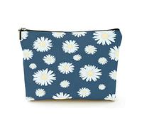 Premium Makeup Bag Women Linen Travel Cosmetic Bags,Daisy on Dark Blue Background, Durable Cosmetic Case