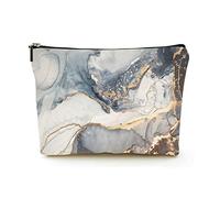 Premium Makeup Bag Women Linen Travel Cosmetic Bags,Dark Blue Gray and goldid Marble, Durable Cosmetic Case