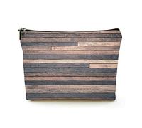 Premium Makeup Bag Women Linen Travel Cosmetic Bags,Dark Wood Wall, Durable Cosmetic Case