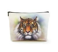 Premium Makeup Bag Women Linen Travel Cosmetic Bags,Draw a Ferocious Tiger Head, Durable Cosmetic Case
