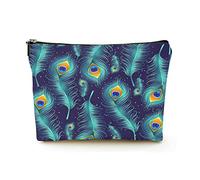 Premium Makeup Bag Women Linen Travel Cosmetic Bags,Dreamy Peacock Feather, Durable Cosmetic Case