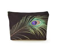 Premium Makeup Bag Women Linen Travel Cosmetic Bags,Feather from a Peacock, Durable Cosmetic Case