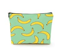Premium Makeup Bag Women Linen Travel Cosmetic Bags,Hand Drawn Bananas on Green Background, Durable Cosmetic Case