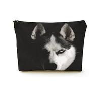 Premium Makeup Bag Women Linen Travel Cosmetic Bags,Husky Dog Looking into Light Source Portrait, Durable Cosmetic Case