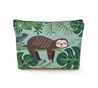 Premium Makeup Bag Women Linen Travel Cosmetic Bags,Sloth and Palm Leaves, Durable Cosmetic Case