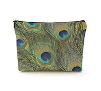 Premium Makeup Bag Women Linen Travel Cosmetic Bags,Some Colorful Peacock Feathers in Dark, Durable Cosmetic Case