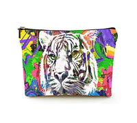 Premium Makeup Bag Women Linen Travel Cosmetic Bags,Tiger in The Jungle Color Art, Durable Cosmetic Case