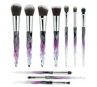 Premium Makeup Brush Set, 10pcs Complete Synthetic Kabuki Eye Shadow Concealer Make Up Brushes Beautiful Crystal Handle (Purple)