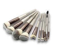 Premium Makeup Brushes Deluxe 10pcs Vegan Makeup Brush Set with Travel Wrap Case Cruelty Free Foundation Powder Contour Blusher Concealer Eyeshadow Full Face Professional Beauty Brush Collection