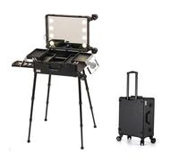 Premium Makeup nizer Bag Cosmetic Trolley with 360° Rotating Wheels Professional Makeup Case Travel Beauty Case Makeup Storage with Adjustable Shelf (Size: B)