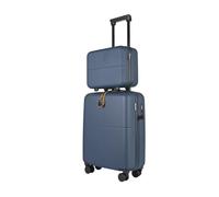 Premium Makeup Travel Case + Small Cabin Suitcase 2 Pcs Set, 100% German Covestro Polycarbonate, Excellent Organisation & Wet/Dry Separation, Cosmetic Organiser & 4 Wheel Hand Luggage - Aegean Blue