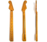 Premium Maple Guitar Neck - Compatible with Fender ST Left-Handed Style, Headstock-End Truss Rod Adjustment, 21 Medium Jumbo Frets, 14" Radius, Gloss Yellow Maple Fingerboard