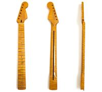 Premium Maple Guitar Neck for Fender ST Style Canadian Maple Tiger-Stripe Neck- 22 Fret Bolt-On C Shape Neck Medium Jumbo Frets, 14" Radius, Tiger Pattern Maple Fingerboard (Light Yellow Tiger)