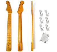 Premium Maple Guitar Neck Kit with Chrome Tuners & Neck Plate Reverse Headstock for Fender Strat, 21 Frets, 14