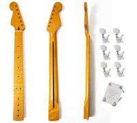 Premium Maple Guitar Neck Kit with Chrome Tuners & Neck Plate Reverse Headstock for Fender Strat, 22 Frets, 14