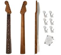 Premium Maple Guitar Neck Reverse Headstock For Fender Strat & ST Style Upgrade with Chrome Tuners & Neck Plate Kit, Rosewood Fingerboard, 22 Frets, 14-Inch Radius, Matte F