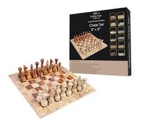 Premium Marble Chess Set for Adults - Luxury Home Decor Board Game | Handcrafted Marble Chess Board & Pieces | Family Table Décor 12 Inch Coral and Brown