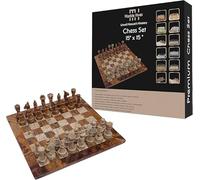 Premium Marble Chess Set for Adults - Luxury Home Decor Board Game | Handcrafted Marble Chess Board & Pieces | Family Table Décor 12 Inch Brown & Coral
