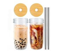 Premium Mason Jar Glass Tumblers with Sealable Lids - Reusable, Durable, and Versatile Iced Coffee Cups - Perfect for Bubble Tea, Smoothies, and Juice