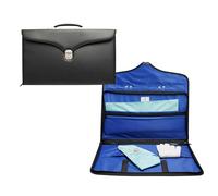 Premium Master Mason Masonic Apron & Chain Collar Case - Black Imitation Leather Carrying Bag with Lock & Key, Blue Lining & Hard Handle | Freemason Regalia Storage Case (Half)
