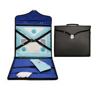 Premium Master Mason Masonic Apron & Chain Collar Case - Black Imitation Leather Carrying Bag with Lock & Key, Blue Lining & Hard Handle | Freemason Regalia Storage Case (MM/WM)