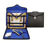 Premium Master Mason Masonic Apron & Chain Collar Case - Black Imitation Leather Carrying Bag with Lock & Key, Blue Lining & Hard Handle | Freemason Regalia Storage Case (Provincial)