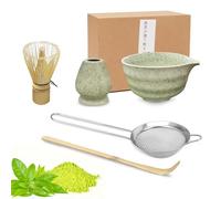 Premium Matcha Tea Set with Bamboo Whisk & Ceramic Bowl - Complete Kit with Scoop, Sifter and Broom Holder | Traditional Japanese Tea Ceremony Tools for Beginners & Enthusiasts (5-Piece Gift Set)