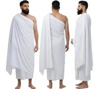 Premium Men’s 2-Piece Ihram for Hajj & Umrah - 100% Pure Cotton Terry Towels, Non-Stitched, Soft, Absorbent & Breathable Pilgrimage Ahram/Ehram Essentials, Travel-Friendly White UK (230cmX110cm)