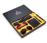 Premium Mens Gift Set Black Leather Belt, 2 Polarized Sunglasses, Leather Wallet, and Wristwatch in Elegant Gifts Case Men’s Accessories for Christmas, Birthday, or Dad Gift idea