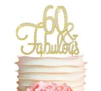 Premium Metal 60 and Fabulous Gold Rhinestone Gem Cake Topper. Perfect 60th Birthday Party Keepsake and Decoration. Sparkling, Crystal and Diamond Style Bling Makes a Great Centerpiece. (60&Fab Gold)