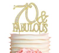 Premium Metal 70 and Fabulous Rhinestone Gem Cake Topper. Perfect 70th Birthday Party Keepsake and Decoration. Sparkling, Crystal and Diamond Style Bling Makes a Great Centerpiece. (70&Fab Gold)