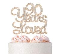 Premium Metal 90 Years Loved Rhinestone Gem Cake Topper. Perfect 90th Birthday Party Keepsake and Decoration. Sparkling, Crystal and Diamond Style Bling Makes a Great Centerpiece. (90 Rose Gold)