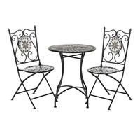 Premium Metal Mosaic Tile Bistro Set - 3 Pc Folding Chairs - Outdoor Garden Furn
