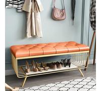 Premium Metal Shoe Rack Bench with PU Leather Seat - Modern Entryway Storage Solution, Stylish Porch Organizer for Shoes and Bench Seating, Ideal for Bedroom and Hallway