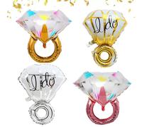 Premium Metallic Diamond Ring Foil Balloon, 4Pcs 60 inch Wedding Diamond Ring Balloons with Ribbons, for Engagement Party, Wedding Anniversa, Engagement Party Foil Balloons Gold