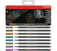Premium Metallic Fibre-Tip Pen - STABILO Pen 68 metallic - Tin of 8 - Assorted