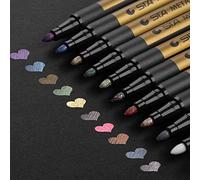 Premium Metallic Marker Pens, DealKits Set of 10 Assorted Colors Paint Pen for Scrapbooking Crafts, DIY Photo Album, Art Rock Painting, Card Making, Metal and Ceramics, Glass - Medium Bullet Tip