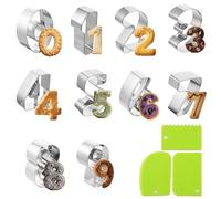 Premium Mini Number Cookie Cutters Set (0-9), 7cm Food Grade Stainless Steel, with Dough Scraper for Baking, Icing, Fondant, Sugar Art, Perfect for Birthdays, Weddings, Christmas Decorations