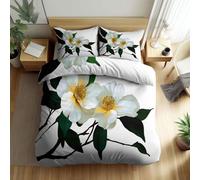Premium Minimalism Hand-Painted Florals Duvet Cover, Cream Reversible Quilt Cover With Zipper Closure, Soft Cosy King Bedding Sets 230 × 220 cm with Pillowcases