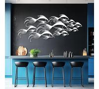 Premium Minimalist Abstract Metal Wall Art, Premium Home Wall Decor,School of Fish,Fish,Large Nautical Wall Hanging, Modern Beach House,Ocean Themed Artwork for Bathroom (White, 35"x15"