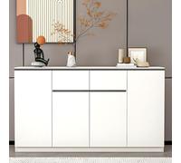 Premium Modern Wood Sideboard Credenza with Doors Stylish Grey Storage Cabinet with Stone Top for Living Room 55" L x 14" W x 35" HElegant Home Furniture