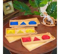 Premium Montessori Geometric Graded Shapes，Red Yellow Blue Color-Coded Squares Triangles Circles, Sensorial Materials for Shape Recognition, Size Discrimination Fine Motor Skills, Homeschool Ages 3-6