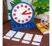 Premium Montessori Large Clock with Movable Hands 30 cm & 111 Cards - Beech Wood Learning Clock for Time Learning & Number Comprehension, Math Material for Children 3-8, Home School & Classroom (Clock
